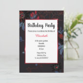 INVITATION ANNIVERSAIRE DE SATIN D'ARBRE FLORAL ROUGE NOIR (Debout devant)