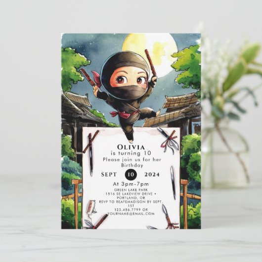 Invitation Anniversaire de Shuriken Ninja simple (Debout devant)