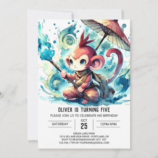 Invitation Anniversaire de singe chic et modifiable (Devant)