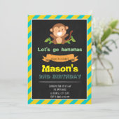 Invitation Anniversaire de singe jaune et bleu (Debout devant)