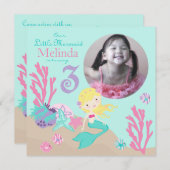 Invitation Anniversaire de sirène blonde troisième (Devant / Derrière)
