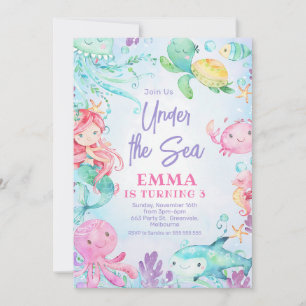 Invitation Anniversaire de Sirène Colorée sous la Mer