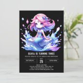 Invitation Anniversaire de sirène d'aquarelle enchantée (Debout devant)