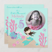 Invitation Anniversaire de sirène de brune cinquième (Devant / Derrière)