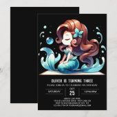 Invitation Anniversaire de Sirène de Fantaisie Moderne (Devant / Derrière)