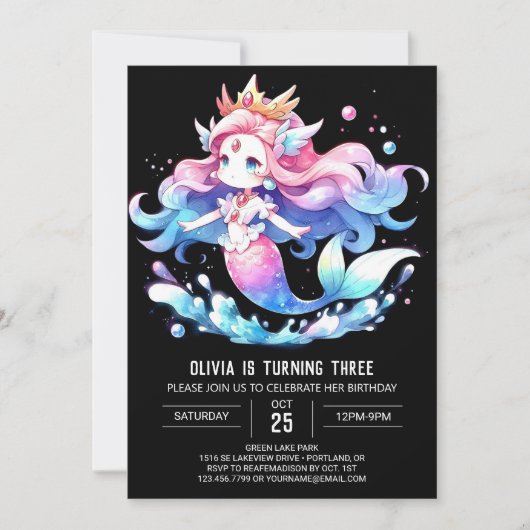 Invitation Anniversaire de sirène de mer Whimsical (Devant)
