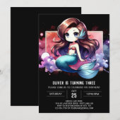 Invitation Anniversaire de Sirène Douce Minimaliste (Devant / Derrière)