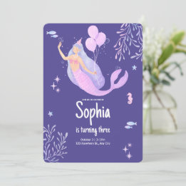 Invitation Anniversaire de Sirène Pastel Rose Violet