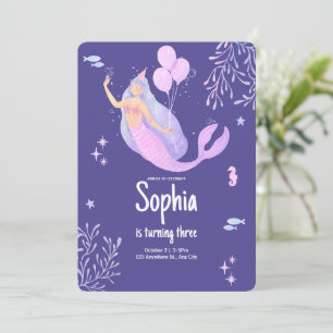 Invitation Anniversaire de Sirène Pastel Rose Violet