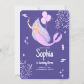 Invitation Anniversaire de Sirène Pastel Rose Violet (Devant)