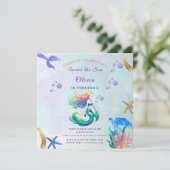 Invitation Anniversaire de sirène pourpre et or sous la mer (Debout devant)