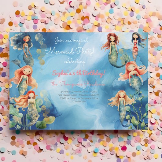 Invitation Anniversaire de sirènes magiques