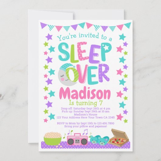 Invitation Anniversaire de Sleepover (Devant)