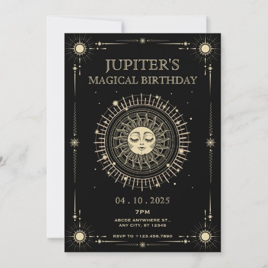 Invitation Anniversaire de soleil bohème tarot mystique magiq (Devant)