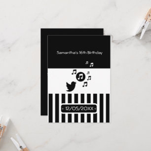Invitation Anniversaire de Songbird Black White Stripes