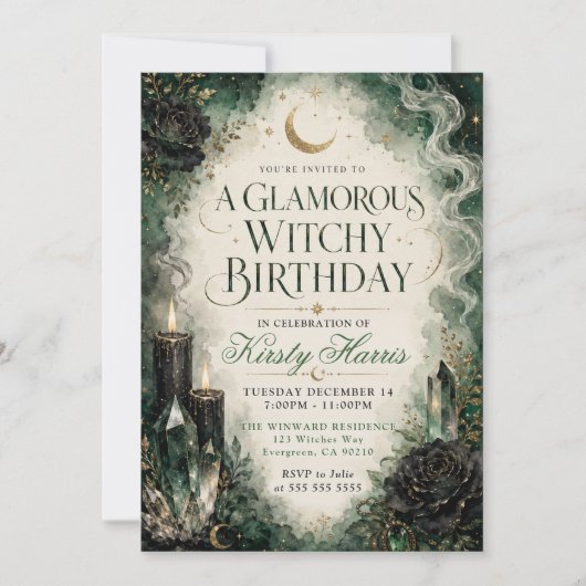 Invitation Anniversaire de sorcière glamour (Devant)