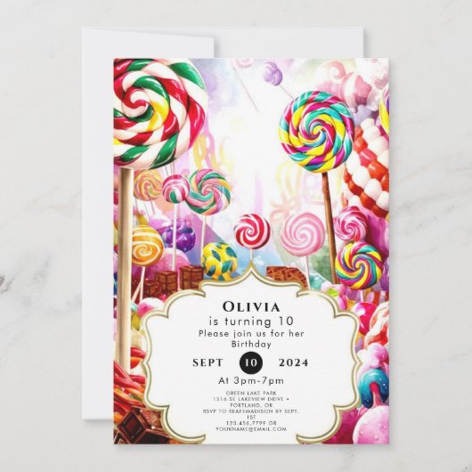 Invitation Anniversaire de Sparkling Pastel Candyland (Devant)