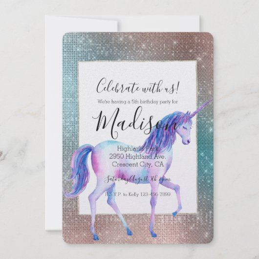Invitation Anniversaire de Sparkly Unicorn (Devant)