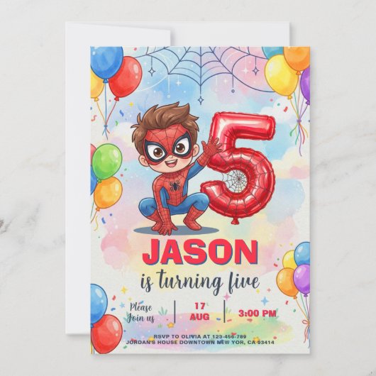 Invitation Anniversaire de Spiderman (Devant)