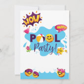 Invitation Anniversaire de Splash / 3D emoji / Pool party (Dos)