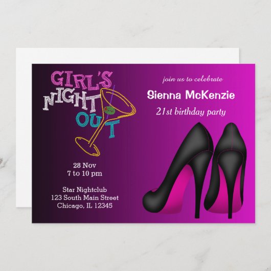 Invitation Anniversaire de Stilett rose (Devant / Derrière)