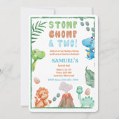 Invitation Anniversaire de Stomp, de Chomp et de deux dinosau (Devant)
