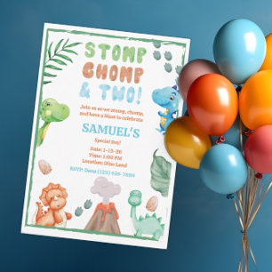 Invitation Anniversaire de Stomp, de Chomp et de deux dinosau