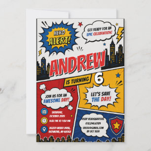 Invitation Anniversaire de super-héros de bande dessinée pers