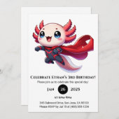 Invitation Anniversaire de Superhero Axolotl (Devant / Derrière)