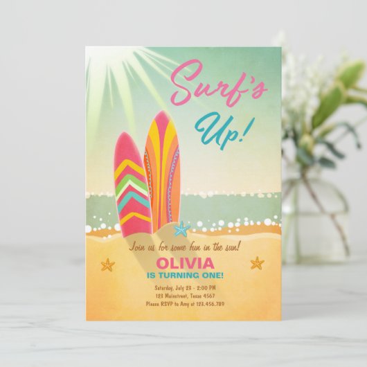 Invitation Anniversaire de surf Surf de plage (Debout devant)