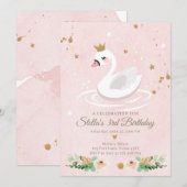 Invitation Anniversaire de Swan Girl Princess Pink (Devant / Derrière)