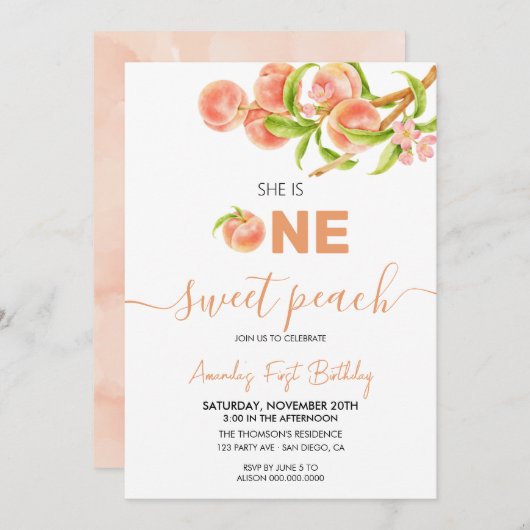 Invitation Anniversaire de Sweet Peach (Devant / Derrière)