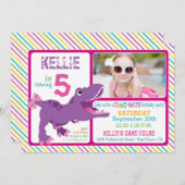 Invitation Anniversaire de T-Rex Dinosaur pourpre (Devant / Derrière)