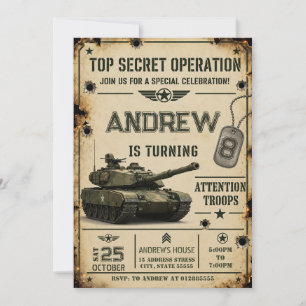 Invitation Anniversaire de Tank d'Armée Personnalisé