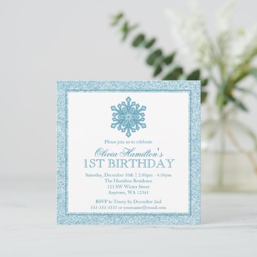 Invitation Anniversaire de Teal de flocon de neige (Debout devant)