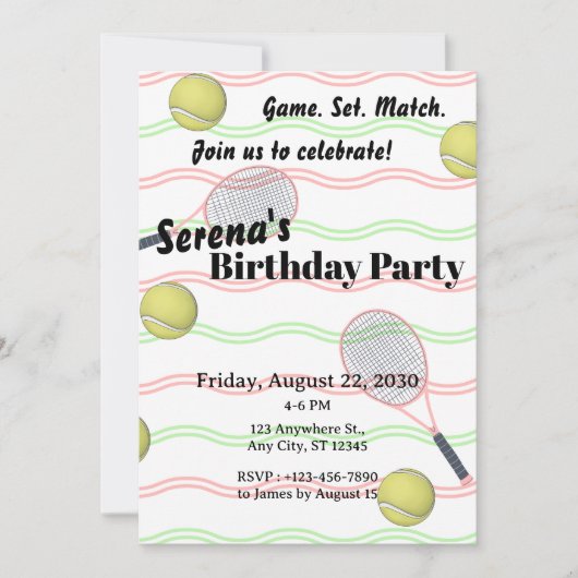 Invitation Anniversaire de Tennis (Devant)