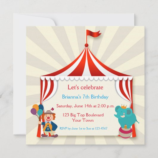 Invitation Anniversaire de tente de cirque (Devant)