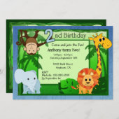 Invitation Anniversaire de thème de jungle 2ème (Devant / Derrière)