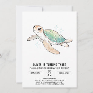 Invitation Anniversaire de Tortue de Mer Vert Mint
