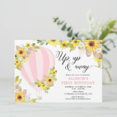 Invitation Anniversaire de tournesol en montgolfière jaune ro (Debout devant)