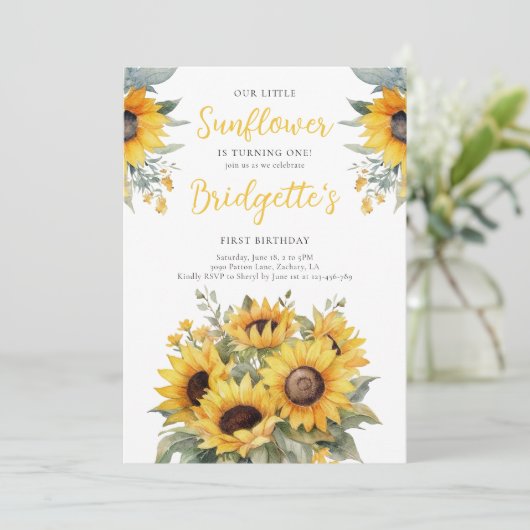 Invitation Anniversaire de tournesol rustique (Debout devant)