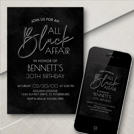 Invitation Anniversaire de toute affaire noire