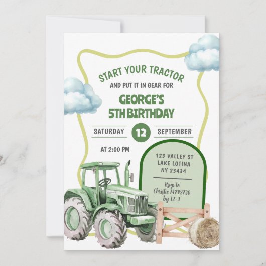Invitation Anniversaire de Tractor Kid (Devant)