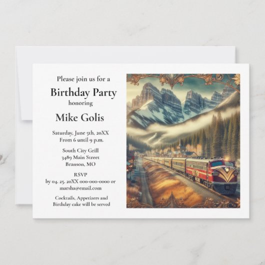 Invitation anniversaire de train à l'aquarelle vin (Devant)