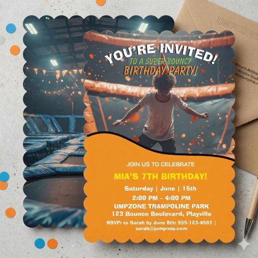 Invitation anniversaire de trampoline modifiable 