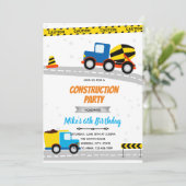 Invitation Anniversaire de transport de construction bleu (Debout devant)