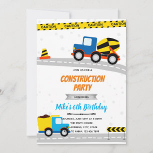 Invitation Anniversaire de transport de construction bleu