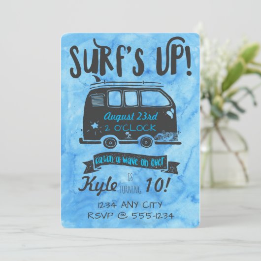 Invitation Anniversaire de Tween - Thème Surf (Debout devant)