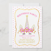 Invitation Anniversaire de Unicorne, Fleurs et Confetti (Devant)