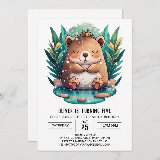 Invitation Anniversaire de Whimsy Capybara (Devant / Derrière)